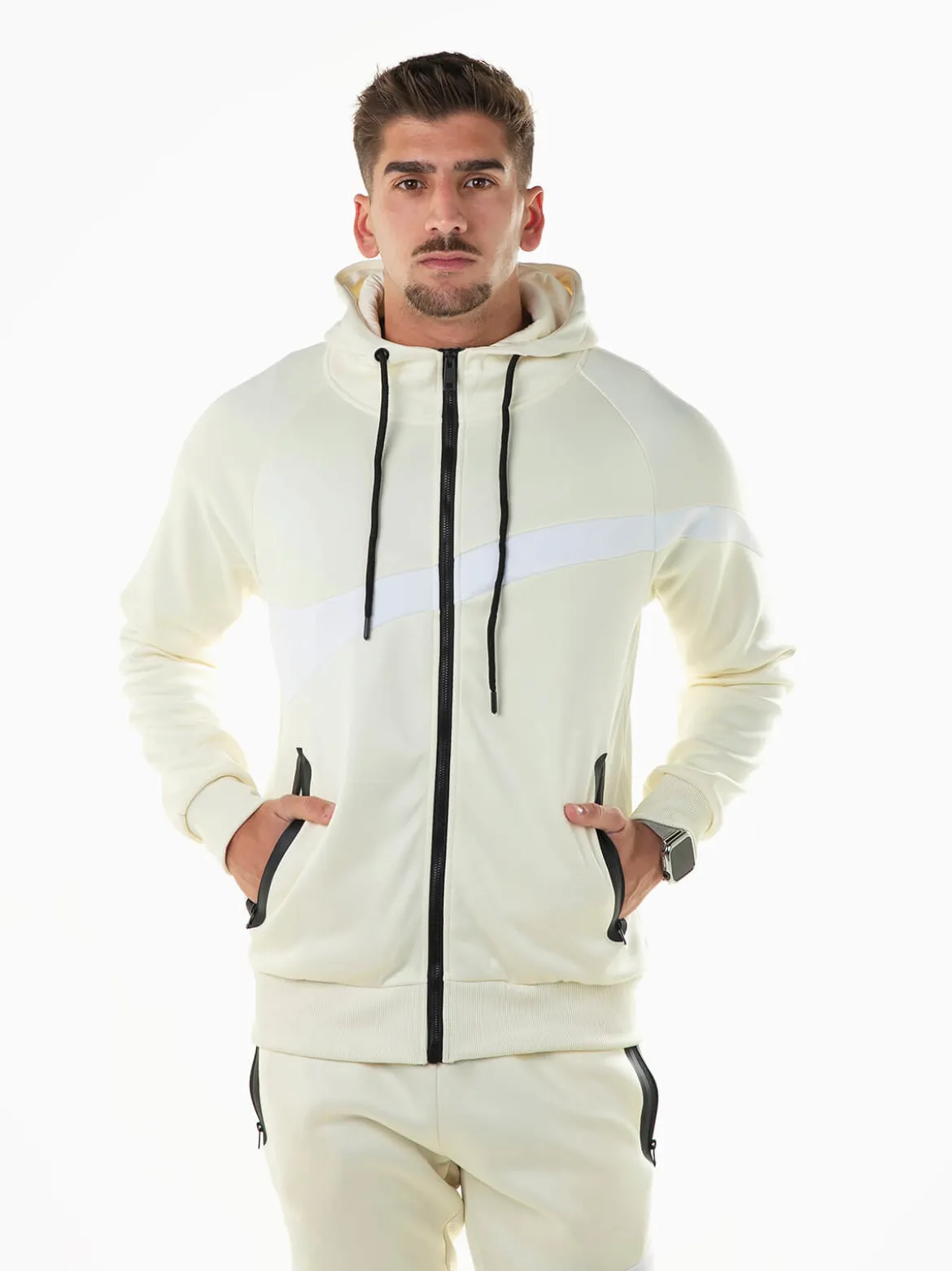 Casaco desportivo color block com capuz
