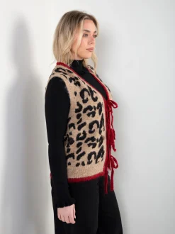 Colete de malha bege com animal print