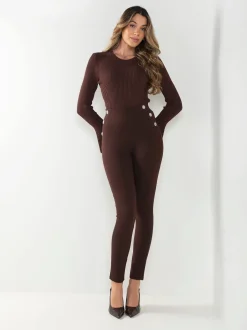 Leggings cintura alta com botões decorativos