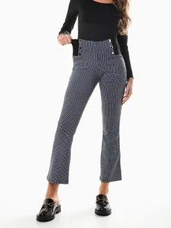 Leggings flare xadrez com botões
