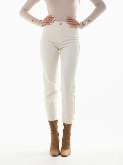 Mom jeans bege base desfiada