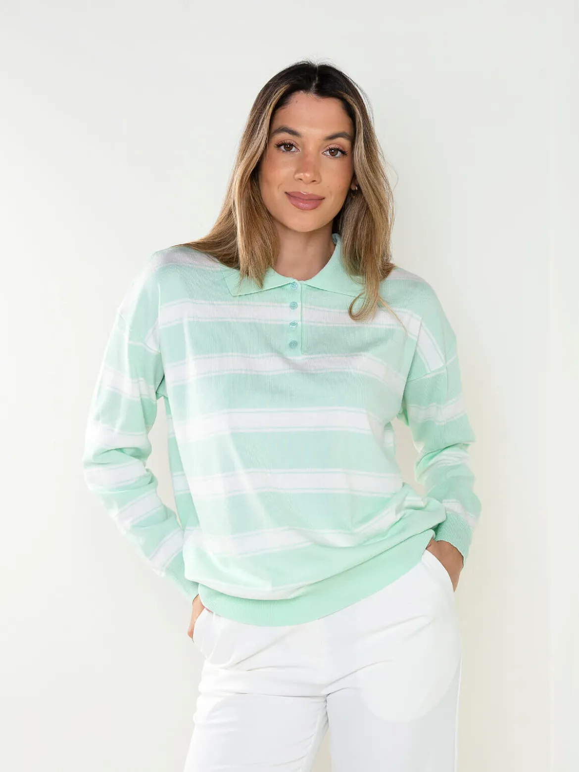 Polo malha às riscas