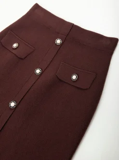 Saia midi malha com botões decorativos
