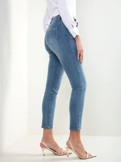 Skinny jeans cintura alta com bordado