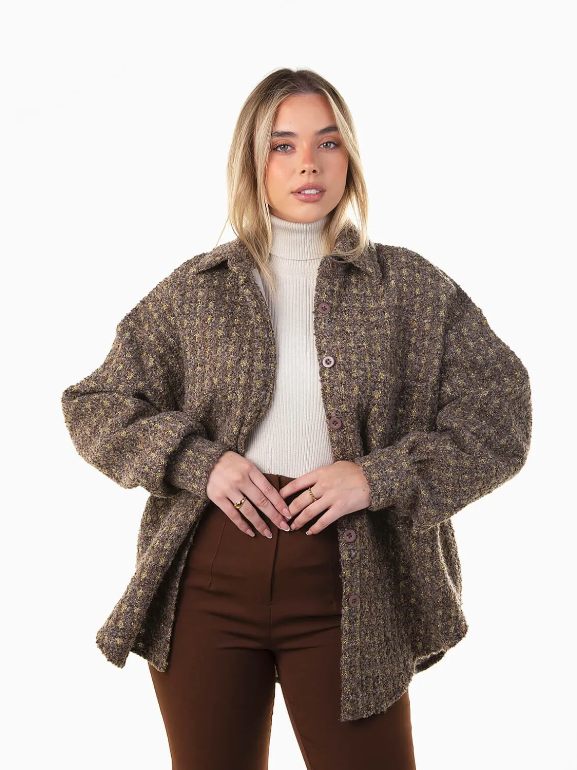 Sobrecamisa castanha mesclada