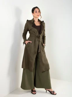 Trench coat efeito camurça com cinto