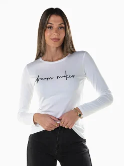 T-shirt manga comprida com mensagem
