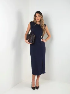 Vestido midi com detalhe dourado